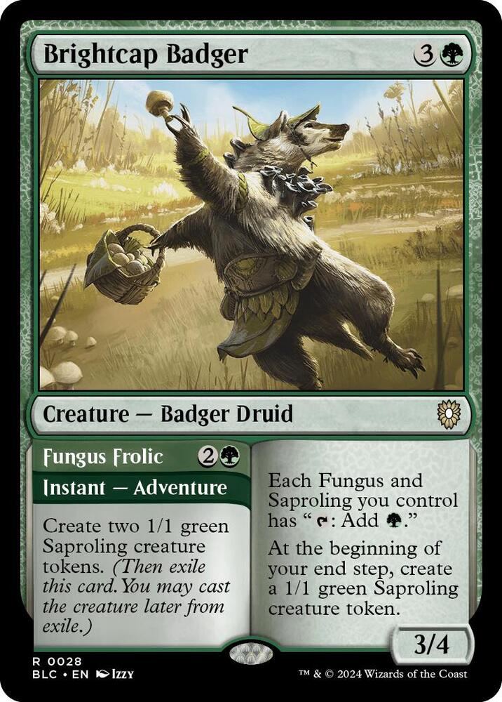 Brightcap Badger // Fungus Frolic 28 (Commander: Bloomburrow)