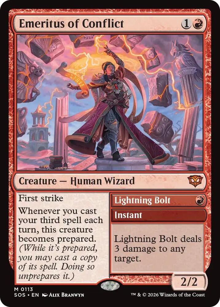 Emeritus of Conflict // Lightning Bolt 113 (Secrets of Strixhaven)