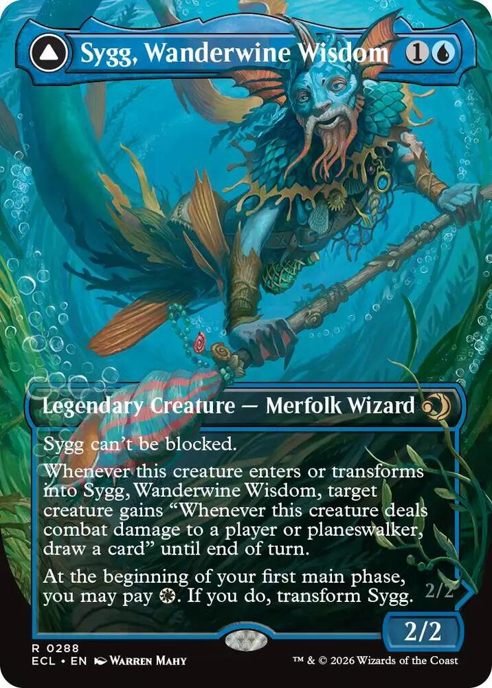 Sygg, Wanderwine Wisdom // Sygg, Wanderbrine Shield 288 (Lorwyn Eclipsed)  - Borderless Foil